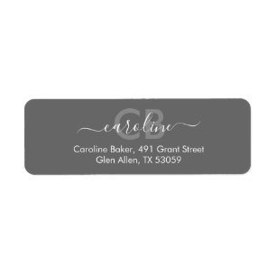 Étiquette de adresse de monogramme gris charbon in