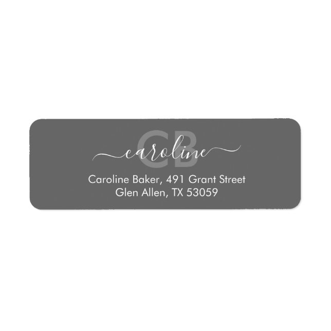 Étiquette de adresse de monogramme gris charbon in (Devant)