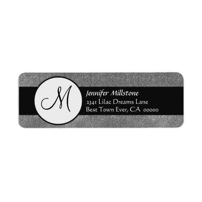 Étiquette de adresse de monogramme Mariage gris et (Devant)