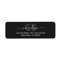 Étiquette de adresse de monogramme noir carbone no