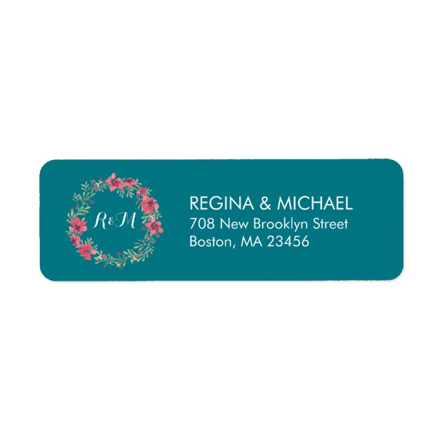 Étiquette de adresse de monogramme Vintage turquoi (Devant)
