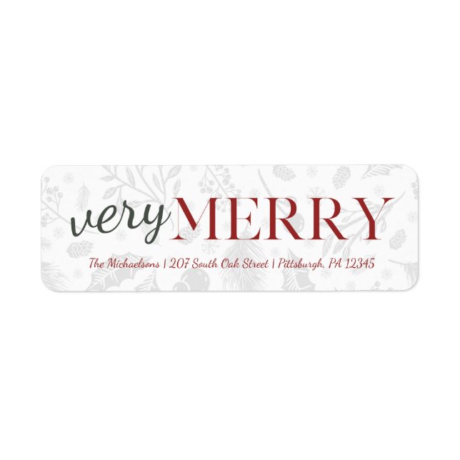 Étiquette de adresse de Noël botanique rouge très  (Devant)
