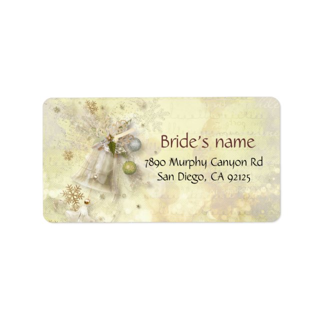 Étiquette de adresse de Noël Gold Bell (Devant)
