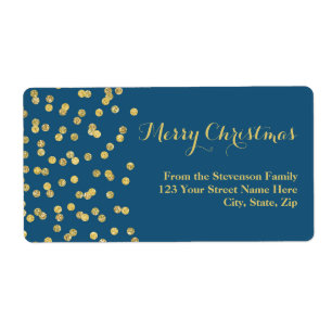 Étiquette de adresse de Noël Gold Navy Blue Confet