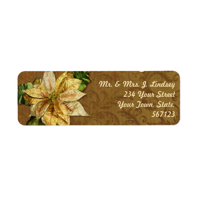 Étiquette de adresse de Noël Or Poinsettia (Devant)