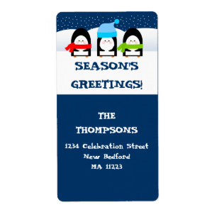 Étiquette de adresse de pingouins d'hiver