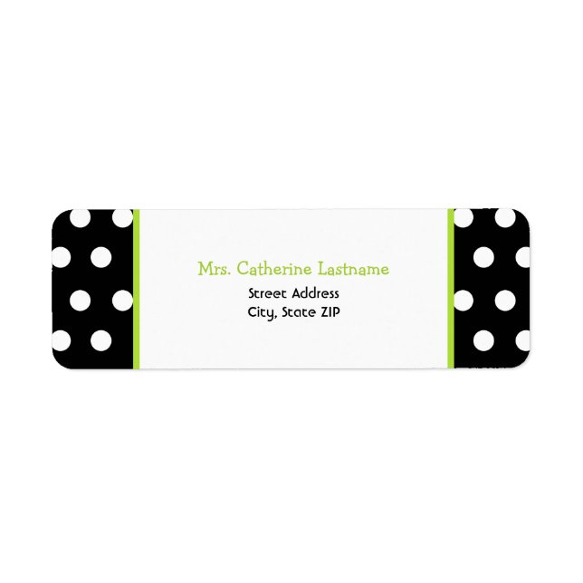 Étiquette de adresse de points Polka noir blanc et (Devant)