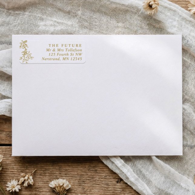Étiquette de Adresse de Retour de Mariage Botaniqu (Elegant gold botanical wedding or engagement return address labels)