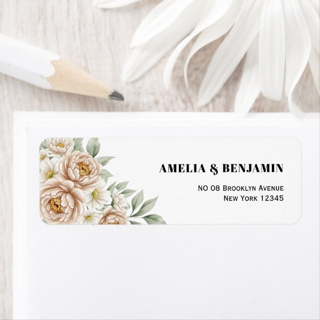 Étiquette de Adresse de Retour de Mariage Florale  (En situation)