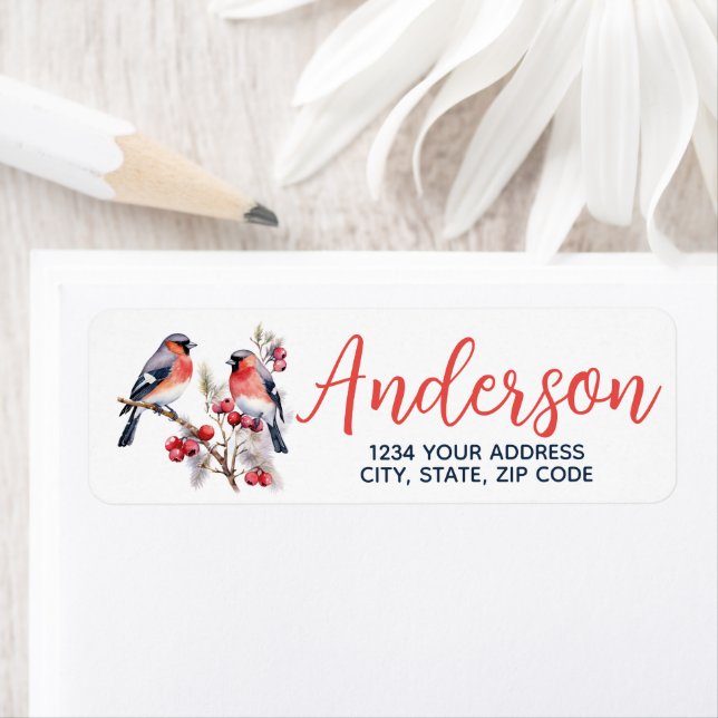 Étiquette de adresse de retour Finches de Noël et  (En situation)