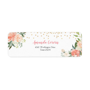 Étiquette de adresse de retour floral de pêche