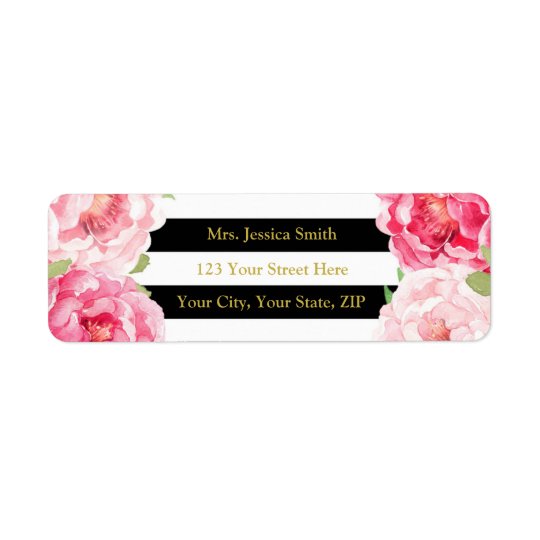 Étiquette de adresse de retour floral de rayure