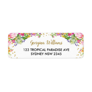 Étiquette de adresse de retour floral tropical