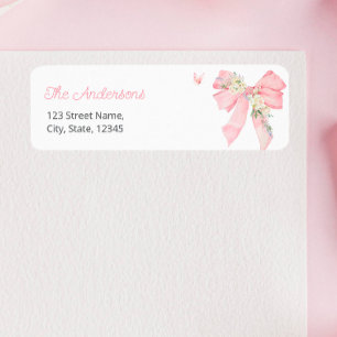 Étiquette de Adresse de Retour Florale Ruban Rose