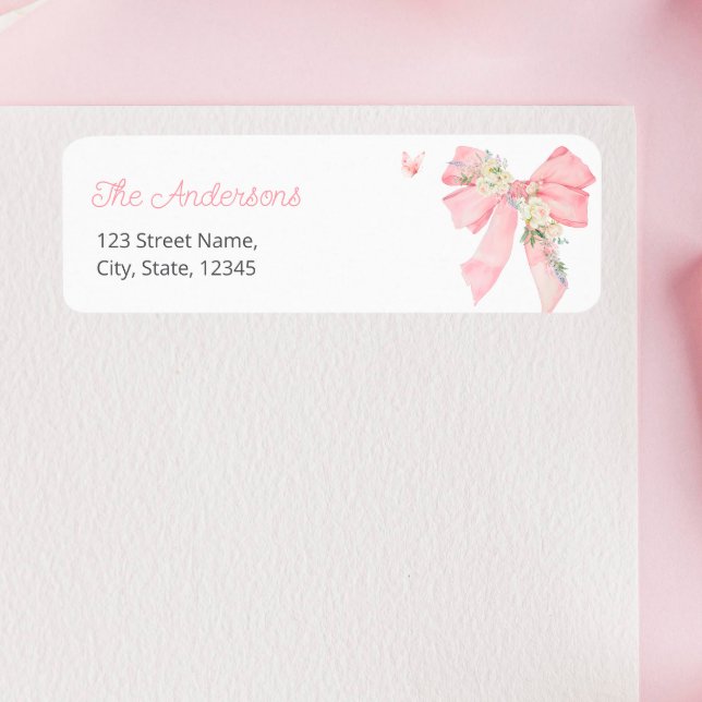Étiquette de Adresse de Retour Florale Ruban Rose  (Créateur téléchargé)