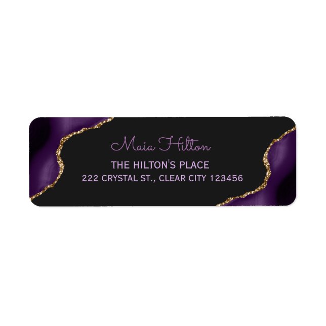 Étiquette de Adresse de Retour Or Violet Élégant (Devant)