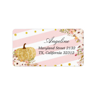 Étiquette de adresse de rose et de citrouille d'or