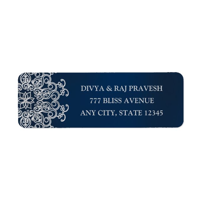 Étiquette de adresse DE Style INDIEN Marine ET Arg (Devant)