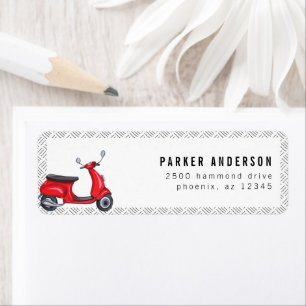 Étiquette de adresse de thème Red Retro Scooter