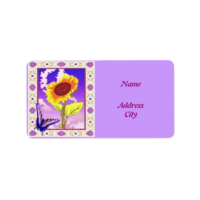 Étiquette de adresse de tournesol encadré (Devant)