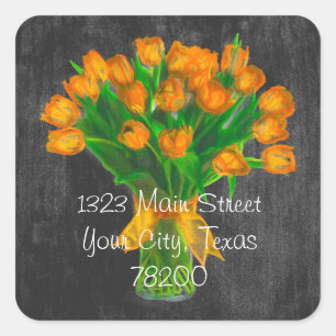 Étiquette de adresse de tulipes orange de tableau