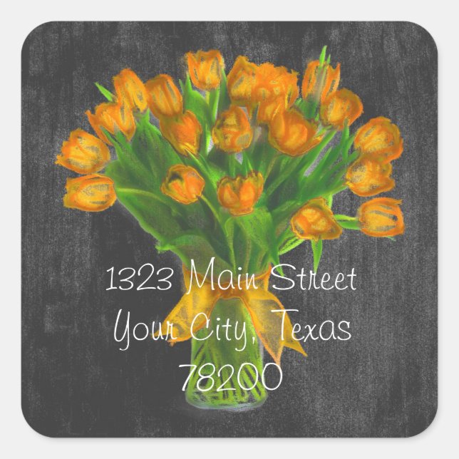 Étiquette de adresse de tulipes orange de tableau  (Devant)