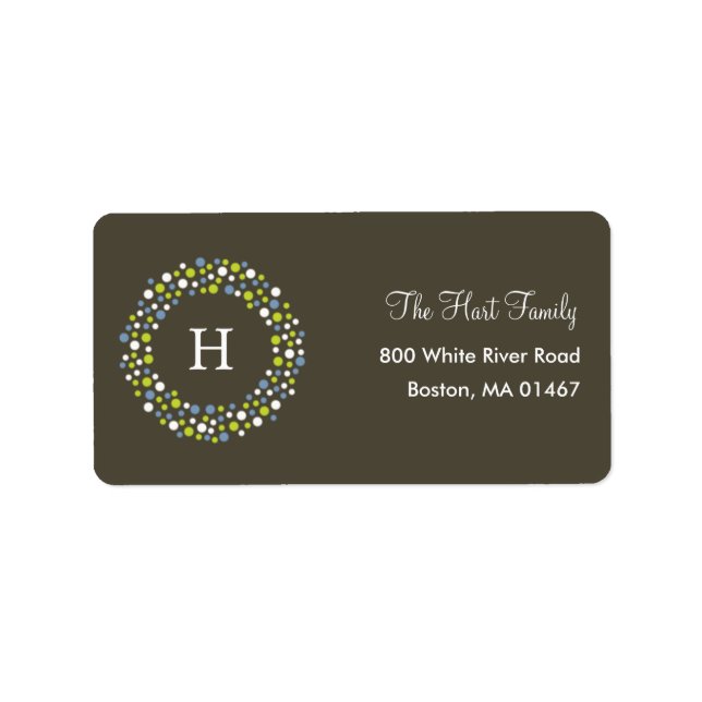 Étiquette de adresse de vacances Monogram Wreath (Devant)