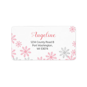 Étiquette de adresse des flocons d'hiver rose arge