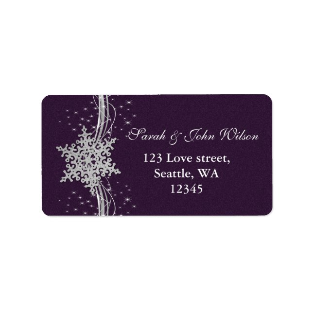 étiquette de adresse d'hiver violet Silver Snowfla (Devant)