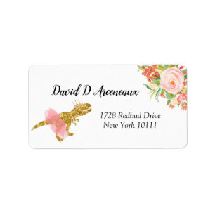 Étiquette de adresse Dinosaure fille rose