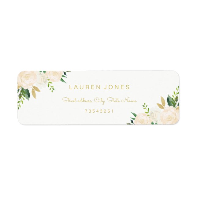 Étiquette de adresse élégant à florale rose or (Devant)