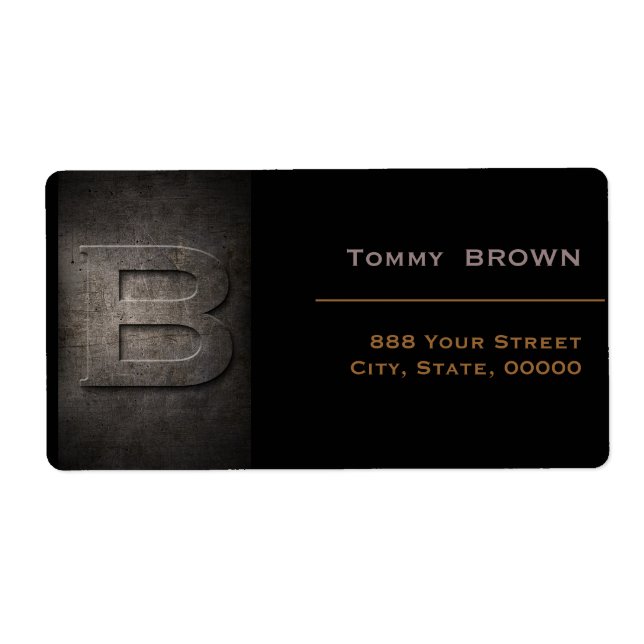 Étiquette de adresse en bronze noir monogramme B (Devant)