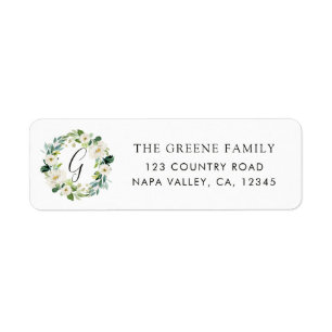 Étiquette de adresse floral blanc de retour de