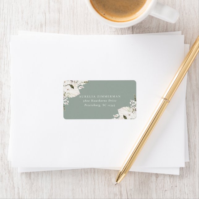 Étiquette de adresse floral bohème blanc (En situation)