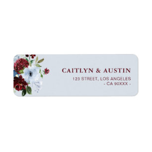 étiquette de adresse floral bordeaux bleu poussi