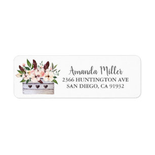 Étiquette de adresse floral de retour de boîte d