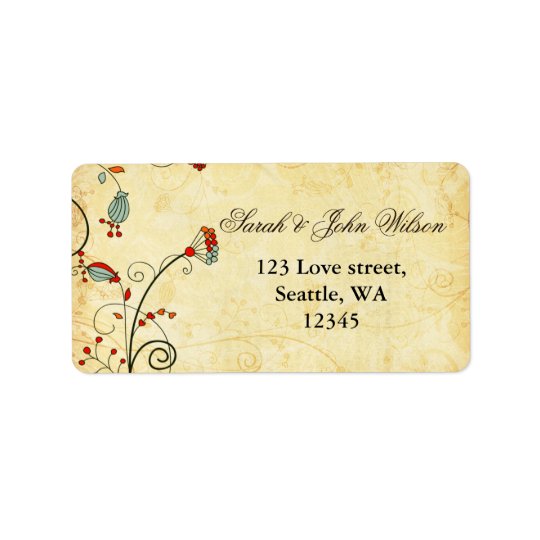 étiquette de adresse floral et de retour rouge
