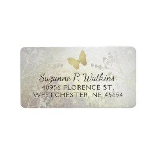 Étiquette de adresse Floral Papillon d'or