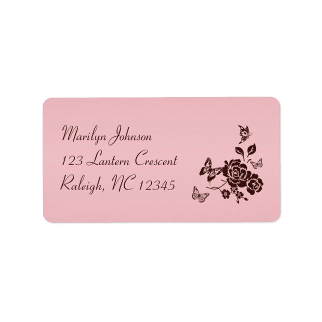 Étiquette de adresse floral rose et Brown (Devant)