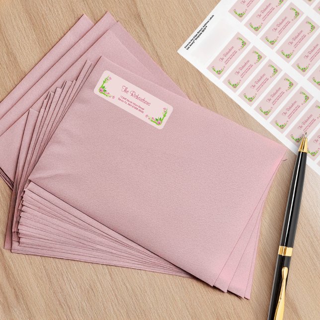 Étiquette de adresse floral rose et vert nostalgiq (Créateur téléchargé)