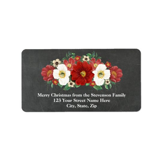 Étiquette de adresse floral rouge de Noël de