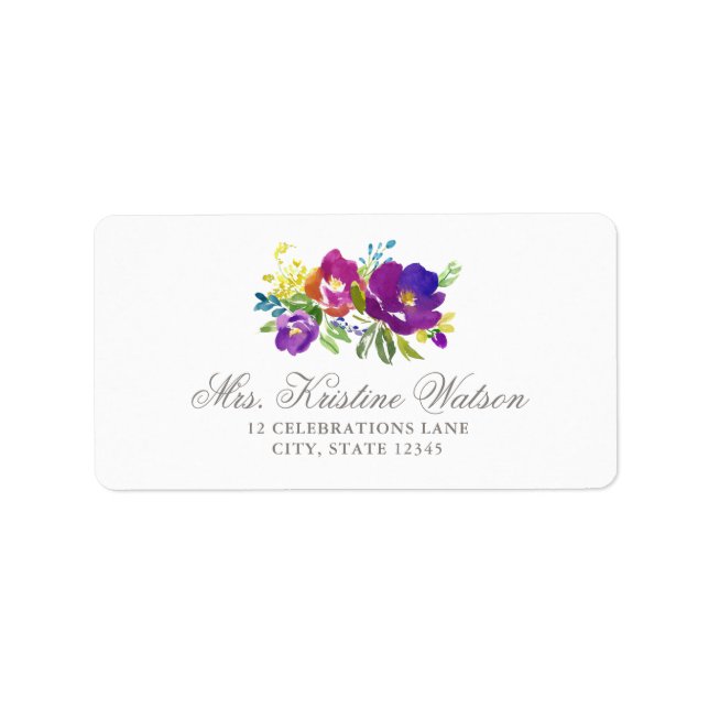 Étiquette de adresse floral violet romantique (Devant)