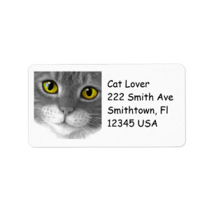 Étiquette de adresse gris et blanc Kitty Face