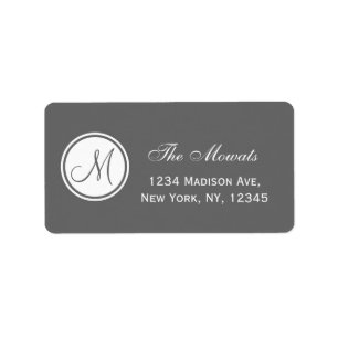 Étiquette de adresse gris initial simple Monogramm