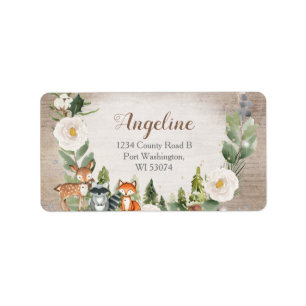 étiquette de adresse Hiver Bois Animaux Blanc Flo