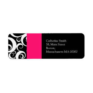 Étiquette de adresse Hot rose et noir Damask 
