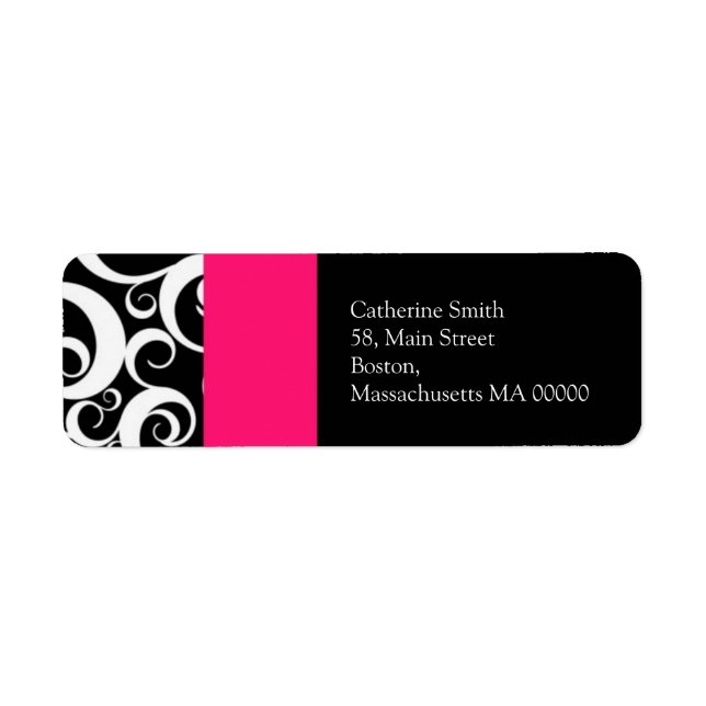 Étiquette de adresse Hot rose et noir Damask  (Devant)
