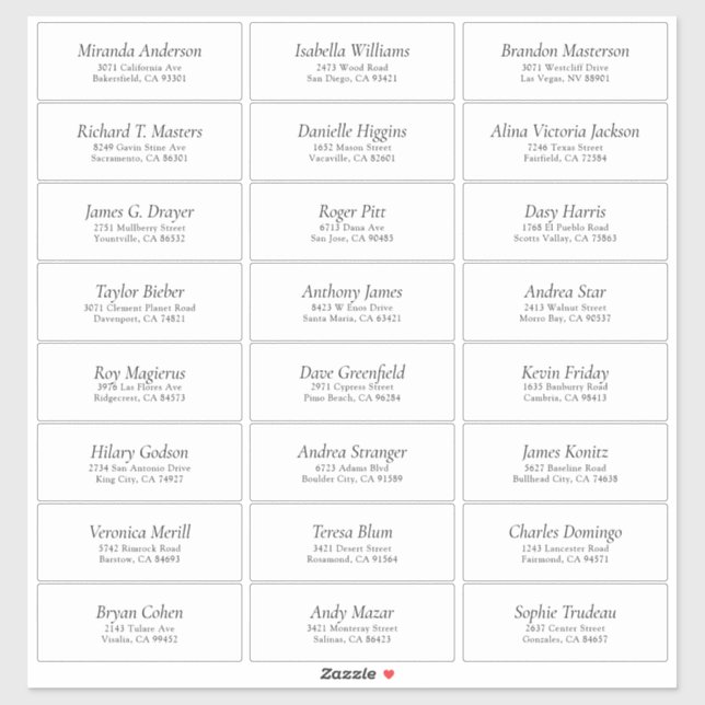 Étiquette de adresse invité Mariage blanc simple (Feuille)