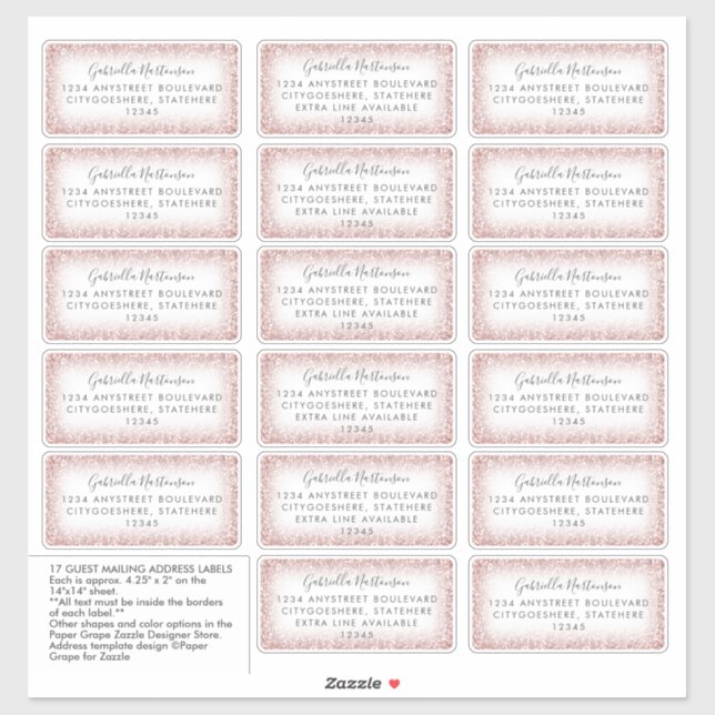 Étiquette de adresse invité Rose or rose Parties s (Feuille)