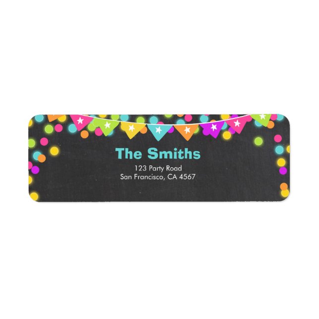 Étiquette de adresse lumineux Neon Disco fête d'an (Devant)